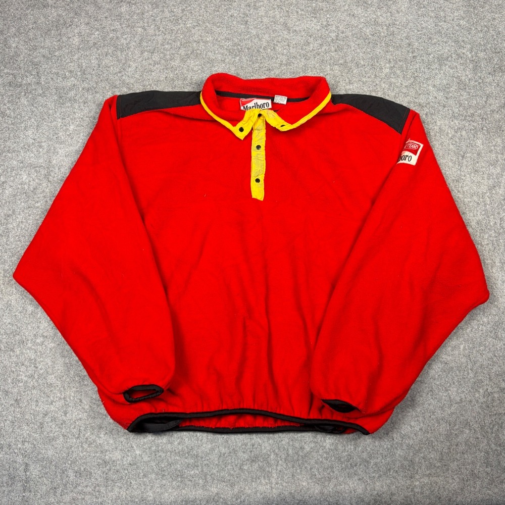 Vintage Marlboro Adventure Team Fleece Pullover Red XL 90s Gorpcore Quarter Snap